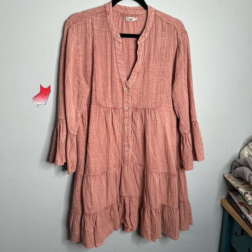 Faherty Dune Organic Cotton Gauze Kasey Dress - Dusty Rose Pink - Size Large